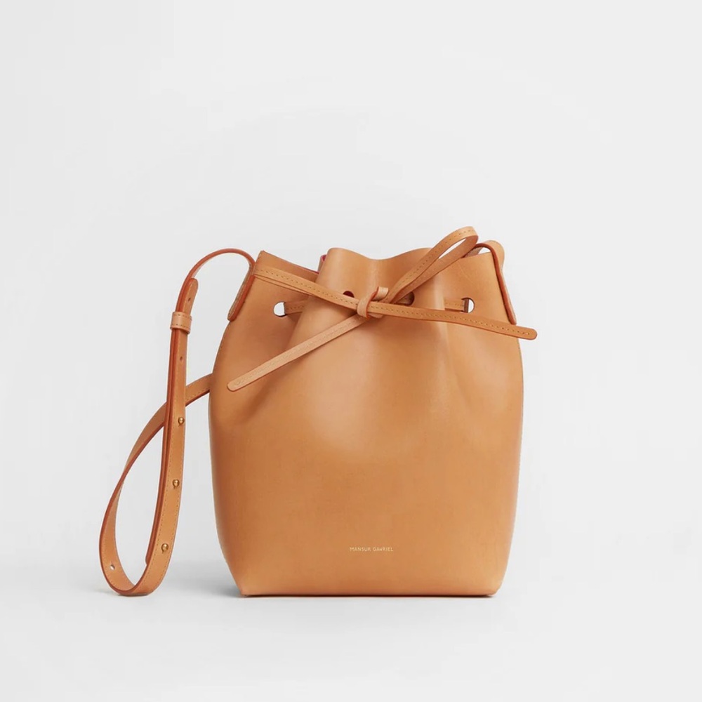 Mansur Gavriel mini bucket bag caramel with raw interior